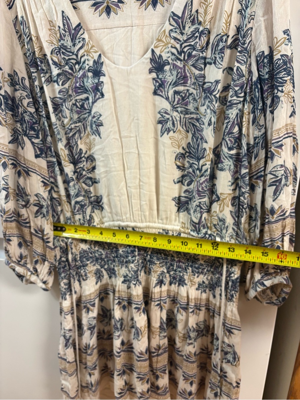 Free People Cream Floral Boho Tunic with Blue and Tan Accents - Picture 4 of 10